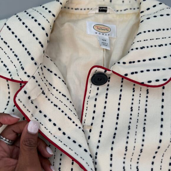 Talbots Blazer (Cream with Navy Dot Dash Stitching and Red Piping) - Picture 4 of 4